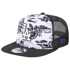 Men's Los Angeles Dodgers New Era White/Black Vacay 2.0 A-Frame Trucker 9FIFTY Snapback Hat
