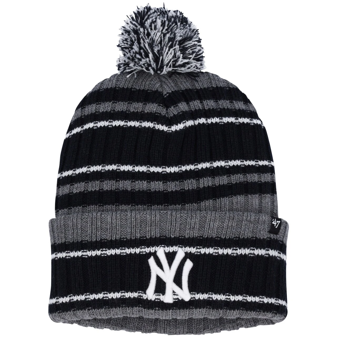 Men's New York Yankees '47 Gray/Black Rexford Cuffed Knit Hat With Pom 3 Men's New York Yankees '47 Gray/Black Rexford Cuffed Knit Hat With Pom