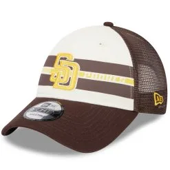 Men's San Diego Padres New Era White/Brown Team Stripe Trucker 9FORTY Snapback Hat