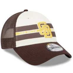 Men's San Diego Padres New Era White/Brown Team Stripe Trucker 9FORTY Snapback Hat -San Diego Padres Caps Sales brown san diego padres team stripe trucker 9forty snapback hat ss5 p 5002648pv 3u phqsvdawaijjf2ipkracv yqbx4seaq6skgg8pigwd