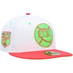 Men's Brooklyn Dodgers New Era White/Coral Cooperstown Collection 1955 World Series Strawberry Lolli 59FIFTY Fitted Hat