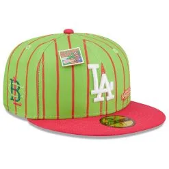 New Era X Big League Chew Men's Los Angeles Dodgers New Era Pink/Green MLB X Big League Chew Wild Pitch Watermelon Flavor Pack 59FIFTY Fitted Hat