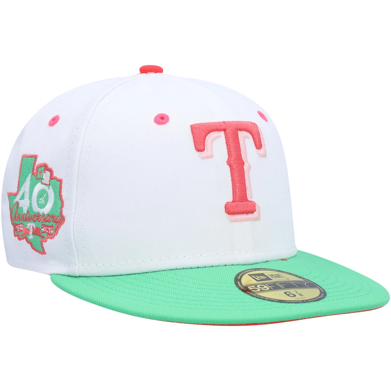 Men's Texas Rangers New Era White/Green 40th Anniversary Watermelon Lolli 59FIFTY Fitted Hat 3 Men's Texas Rangers New Era White/Green 40th Anniversary Watermelon Lolli 59FIFTY Fitted Hat
