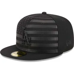 Men's Los Angeles Dodgers New Era Black Tonal Flag 59FIFTY Fitted Hat