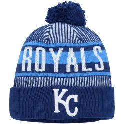 Men's Kansas City Royals New Era Royal Striped Cuffed Knit Hat With Pom