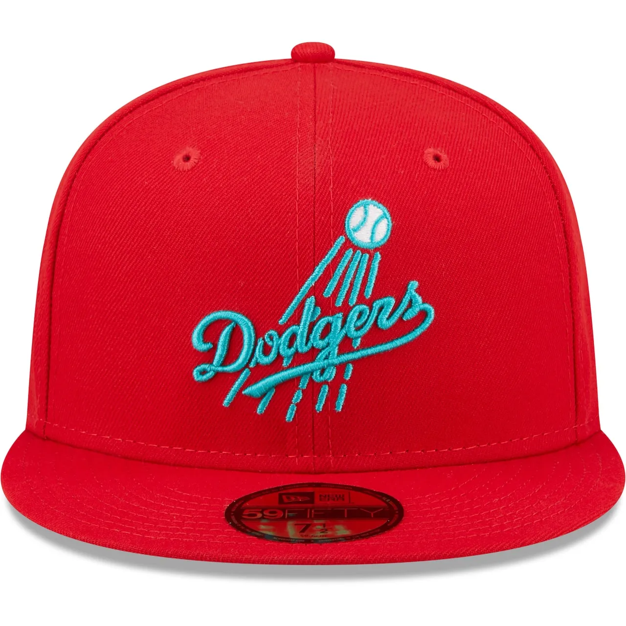 Men's Los Angeles Dodgers New Era Scarlet 60th Anniversary Teal Undervisor 59FIFTY Fitted Hat 4 Men's Los Angeles Dodgers New Era Scarlet 60th Anniversary Teal Undervisor 59FIFTY Fitted Hat - Image 2
