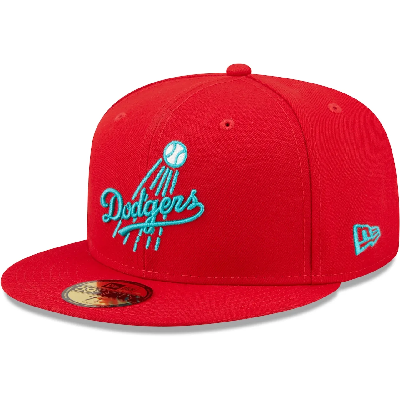 Men's Los Angeles Dodgers New Era Scarlet 60th Anniversary Teal Undervisor 59FIFTY Fitted Hat 5 Men's Los Angeles Dodgers New Era Scarlet 60th Anniversary Teal Undervisor 59FIFTY Fitted Hat - Image 3