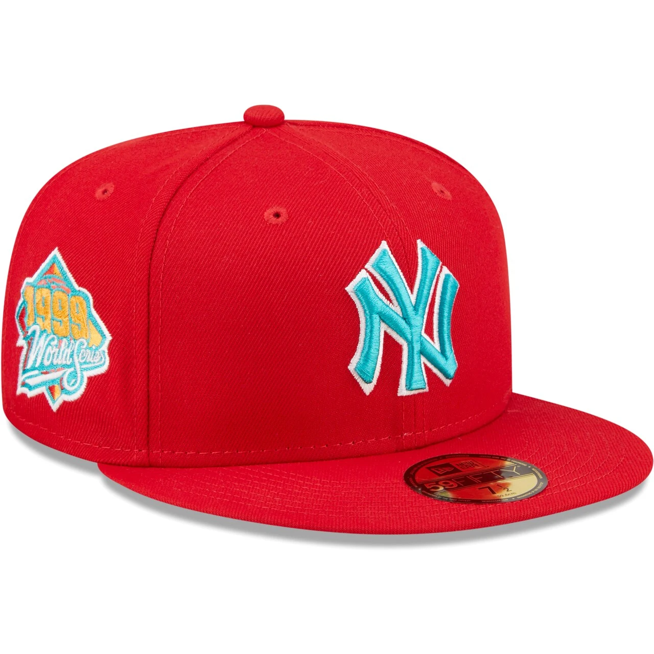 Men's New York Yankees New Era Scarlet 1999 World Series Teal Undervisor 59FIFTY Fitted Hat 3 Men's New York Yankees New Era Scarlet 1999 World Series Teal Undervisor 59FIFTY Fitted Hat