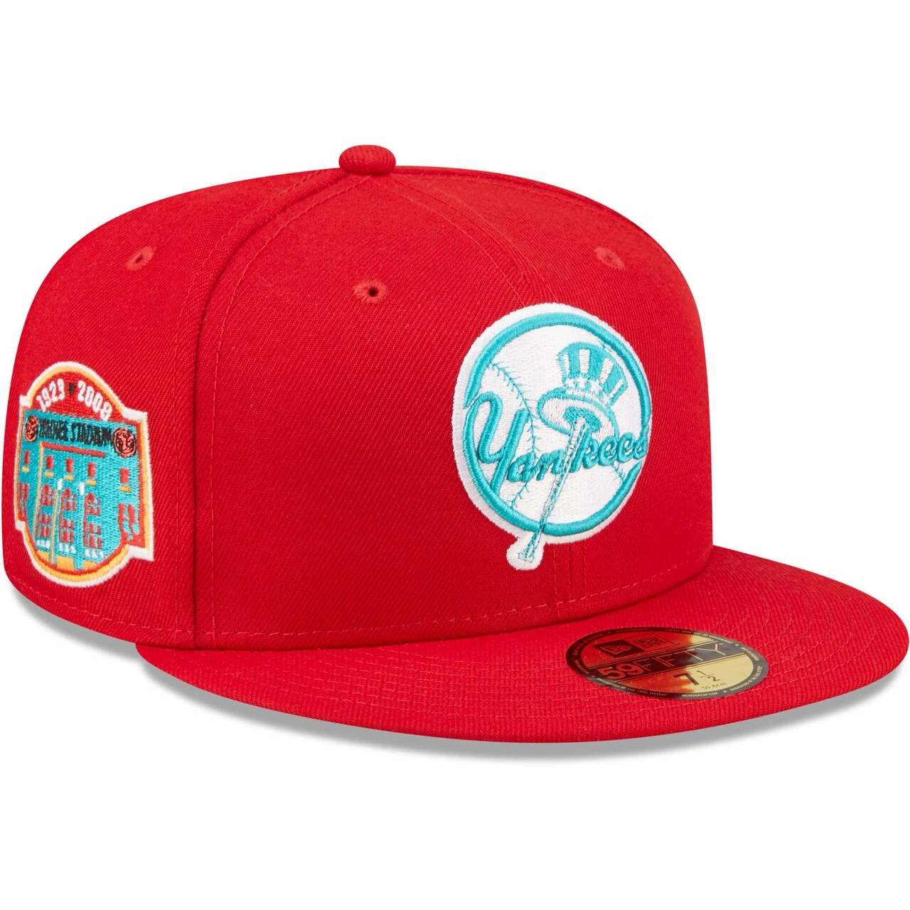 Men's New York Yankees New Era Scarlet Yankee Stadium Teal Undervisor 59FIFTY Fitted Hat 3 Men's New York Yankees New Era Scarlet Yankee Stadium Teal Undervisor 59FIFTY Fitted Hat