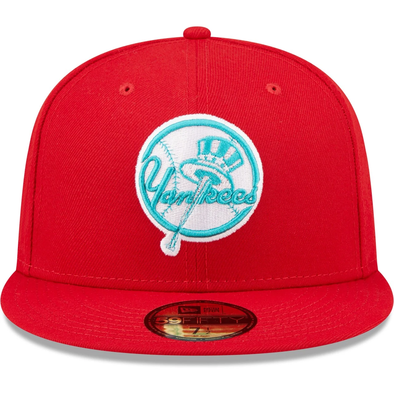 Men's New York Yankees New Era Scarlet Yankee Stadium Teal Undervisor 59FIFTY Fitted Hat 4 Men's New York Yankees New Era Scarlet Yankee Stadium Teal Undervisor 59FIFTY Fitted Hat - Image 2