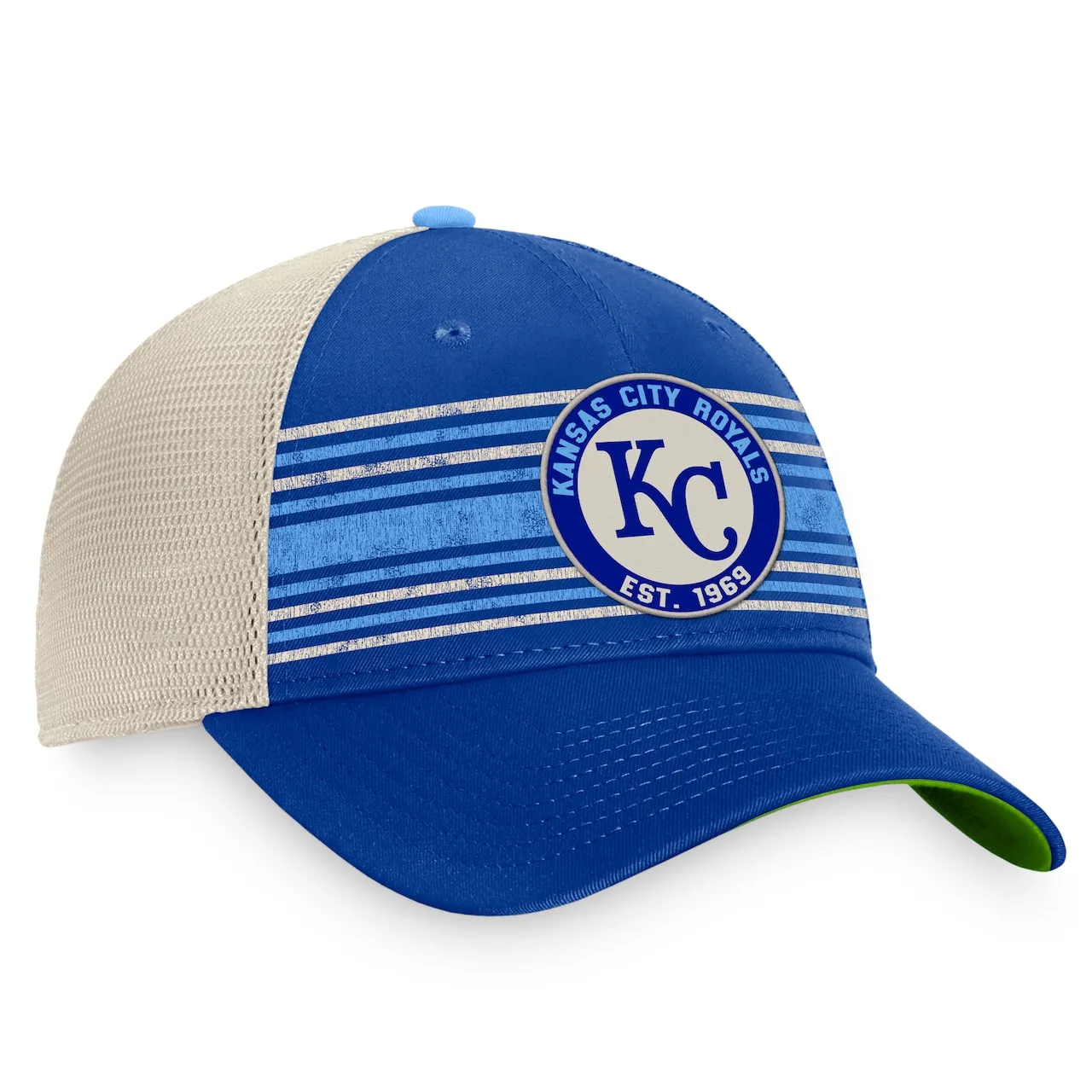 Men's Kansas City Royals Fanatics Branded Royal/Natural True Classic Retro Striped Trucker Snapback Hat 5 Men's Kansas City Royals Fanatics Branded Royal/Natural True Classic Retro Striped Trucker Snapback Hat - Image 3