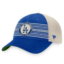 Men's Los Angeles Dodgers Fanatics Branded Royal/Natural True Classic Retro Striped Trucker Snapback Hat