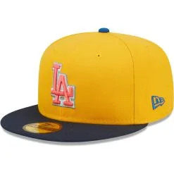 Men's Los Angeles Dodgers New Era Gold/Navy Dodger Stadium Azure Undervisor 59FIFTY Fitted Hat -San Diego Padres Caps Sales navy los angeles dodgers dodger stadium azure undervisor 59fifty fitted hat pi4693000 altimages ff 4693951 cee3b883f7a03b0a4236alt3 full