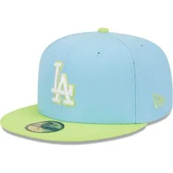 Men's Los Angeles Dodgers New Era Light Blue/Neon Green Spring Color Two-Tone 59FIFTY Fitted Hat