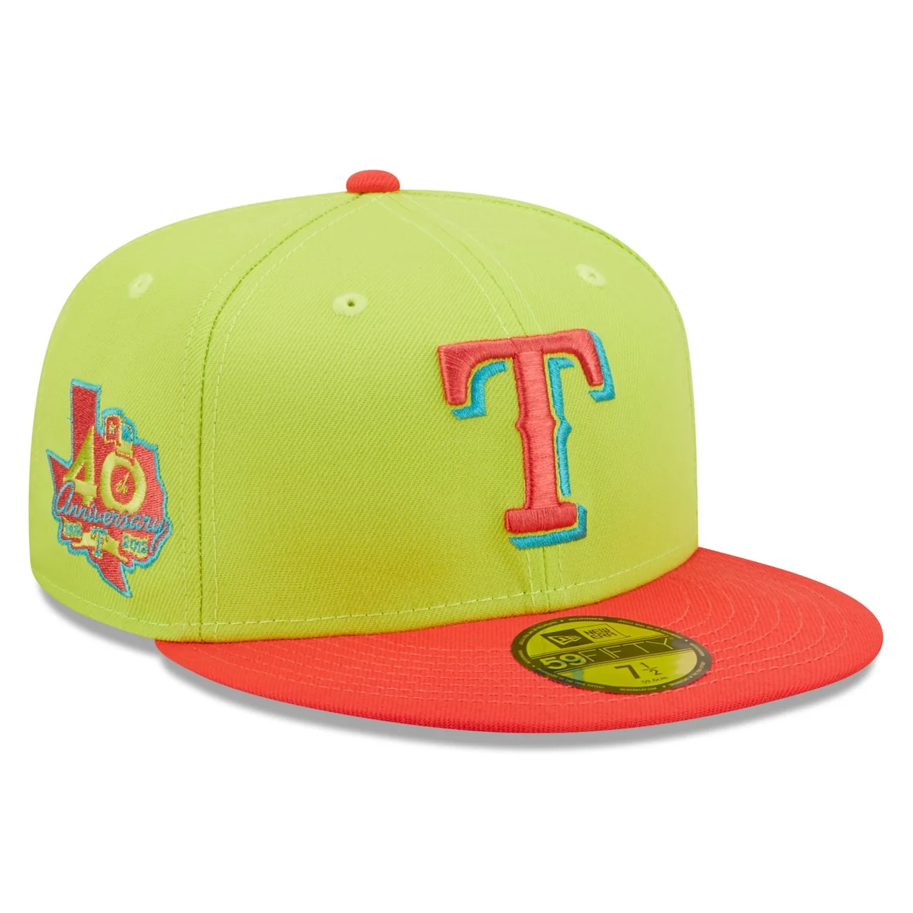 Men's Texas Rangers New Era Green/Red 40th Anniversary Cyber Highlighter 59FIFTY Fitted Hat 3 Men's Texas Rangers New Era Green/Red 40th Anniversary Cyber Highlighter 59FIFTY Fitted Hat