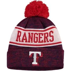 Men's Texas Rangers New Era Royal/Red Banner Cuffed Knit Hat With Pom