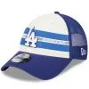 Men's Los Angeles Dodgers New Era White/Royal Team Stripe Trucker 9FORTY Snapback Hat
