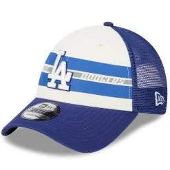 Men's Los Angeles Dodgers New Era White/Royal Team Stripe Trucker 9FORTY Snapback Hat