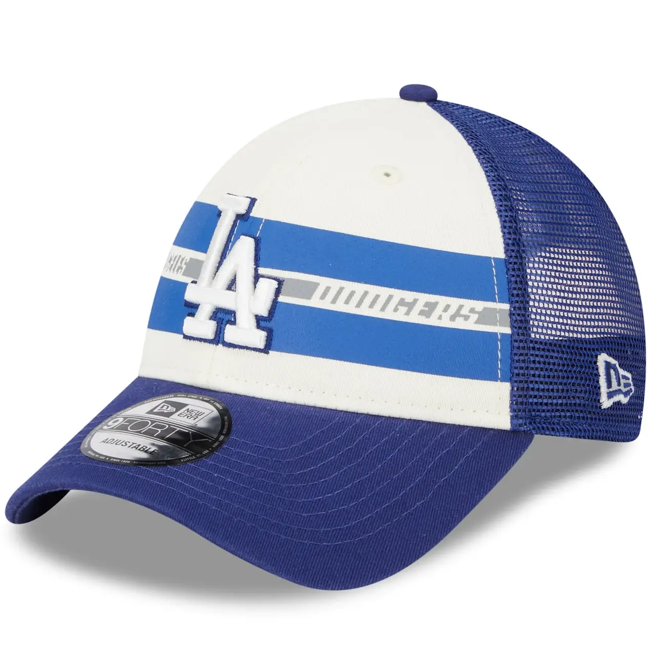 Men's Los Angeles Dodgers New Era White/Royal Team Stripe Trucker 9FORTY Snapback Hat 3 Men's Los Angeles Dodgers New Era White/Royal Team Stripe Trucker 9FORTY Snapback Hat