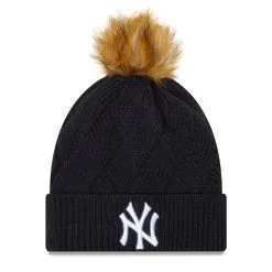 Women's New York Yankees New Era Navy Snowy Cuffed Knit Hat With Pom