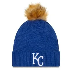 Women's Kansas City Royals New Era Royal Snowy Cuffed Knit Hat With Pom