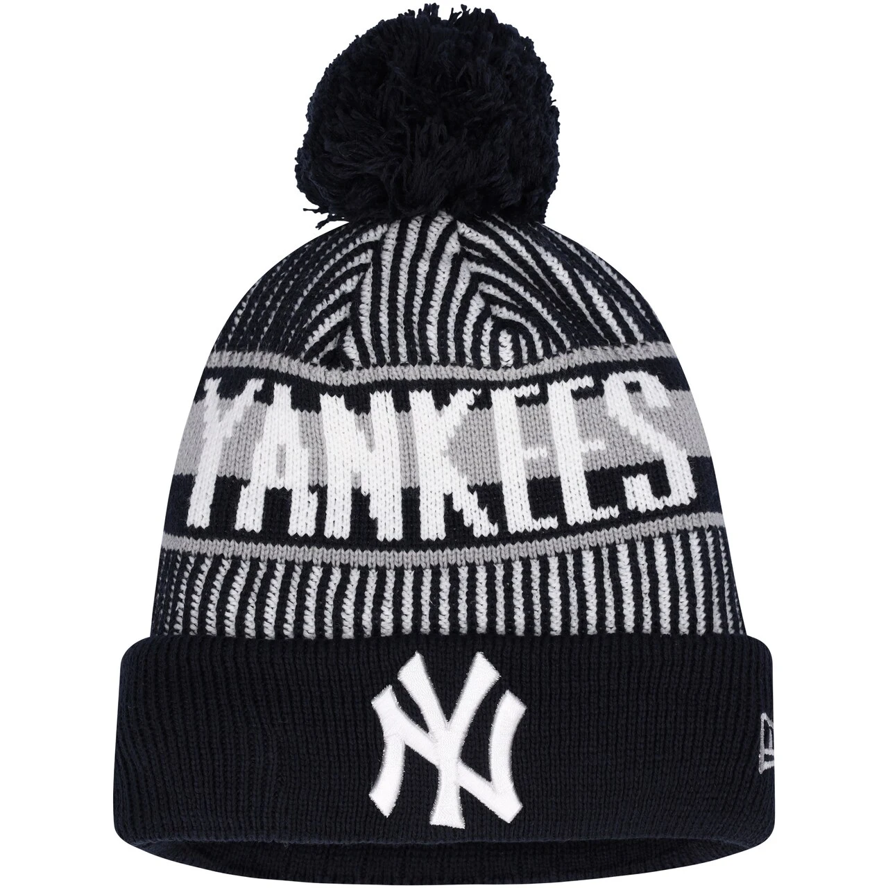 Youth New York Yankees New Era Navy Striped Cuffed Knit Hat With Pom 3 Youth New York Yankees New Era Navy Striped Cuffed Knit Hat With Pom